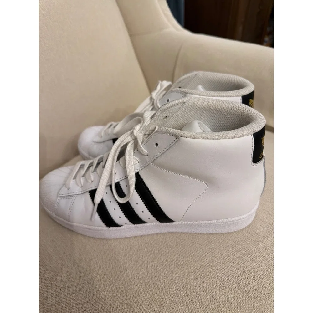 Adidas Pro Model High Top White Black Gold Shell Toe Sneakers BY2776 Mens 8.5